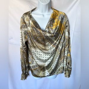 Cowl Neck Paisley Print Flounce Sleeve Blouse